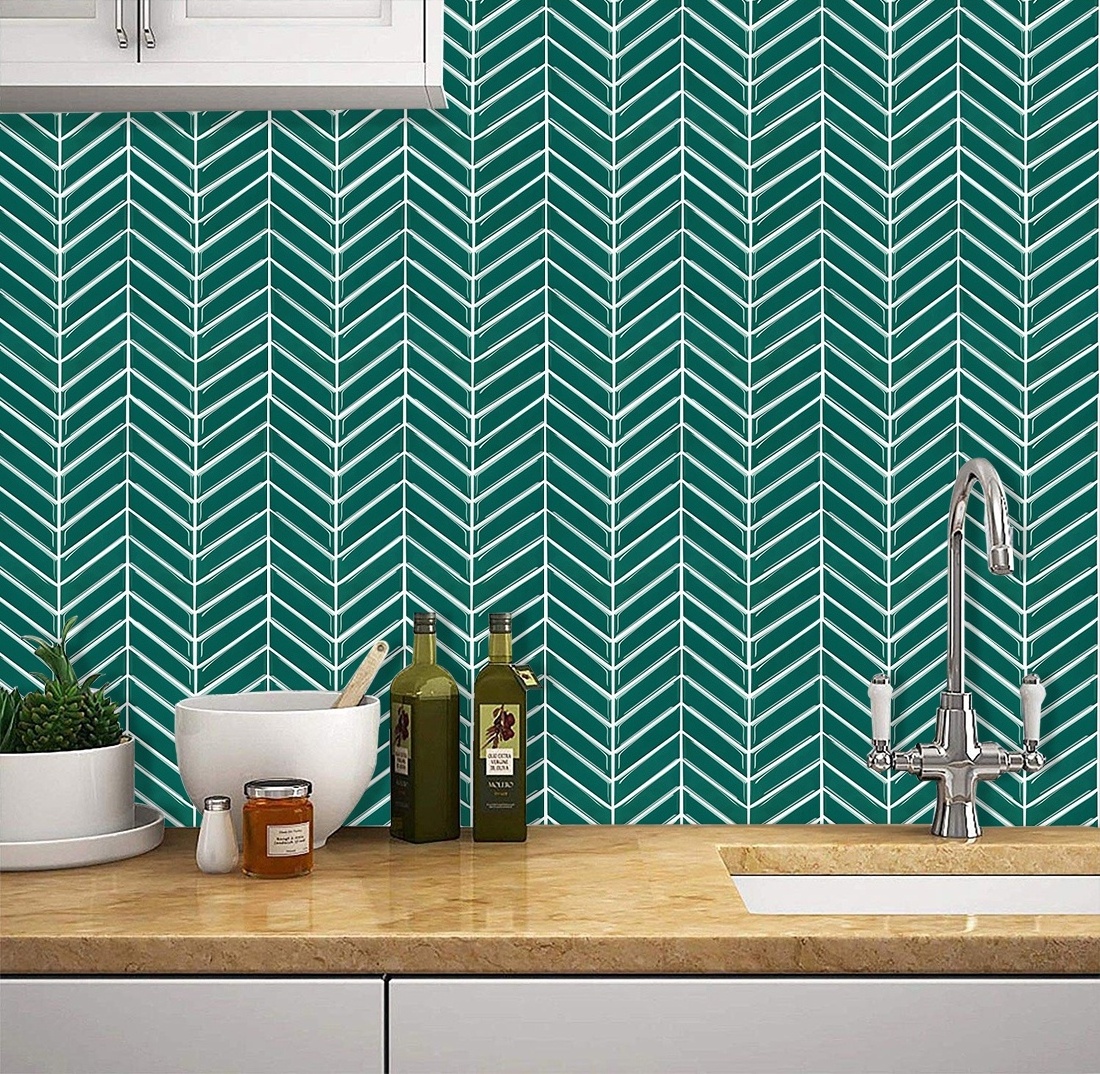 Best seller self adhesive green  herringbone  wall sticker waterproof home decor for kitchen bathroom living room