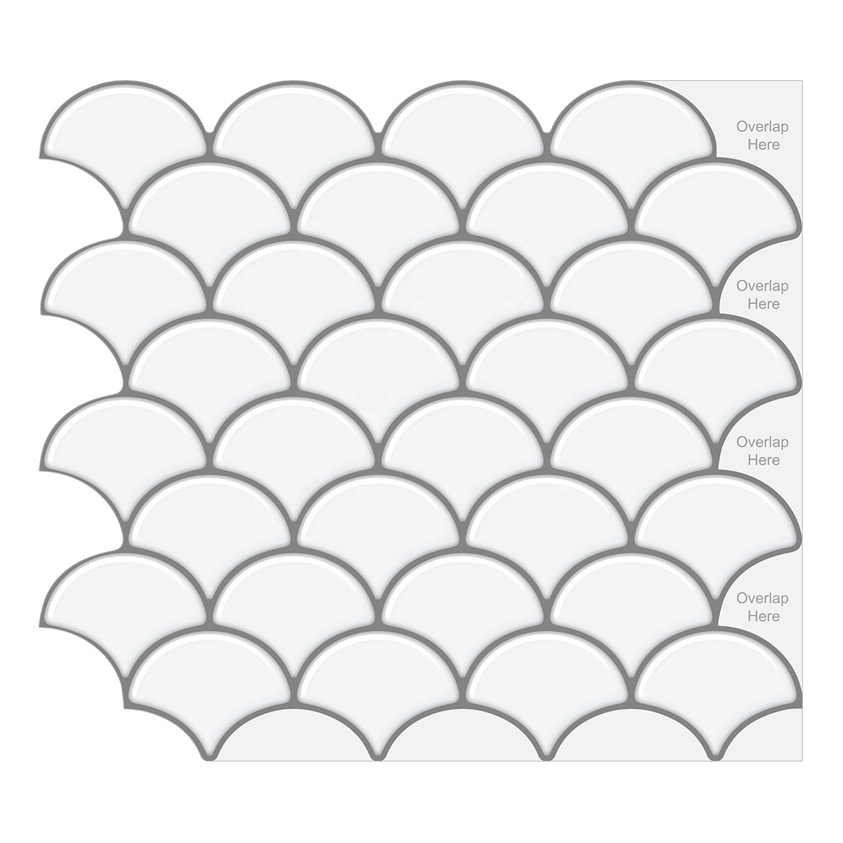 White With Grey Grout Fish Scale 3D  Wall Sticker Vinyl Tiles Waterproof Home Decor For Kitchen Bathroom Living Room