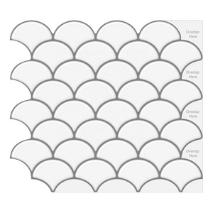 White With Grey Grout Fish Scale 3D  Wall Sticker Vinyl Tiles Waterproof Home Decor For Kitchen Bathroom Living Room