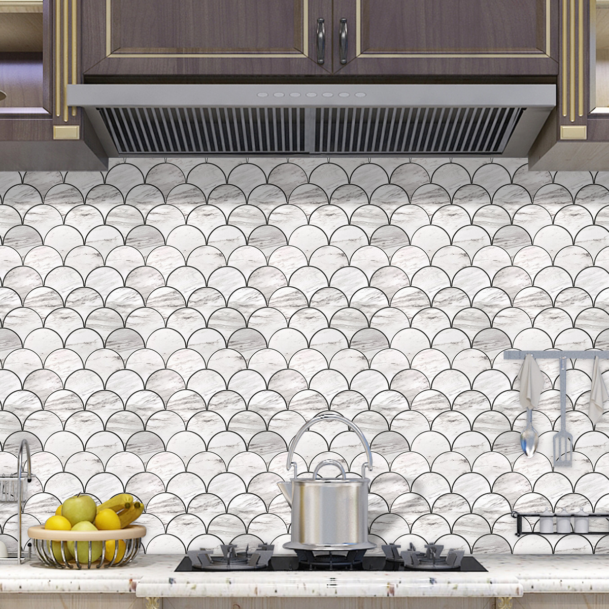 Peel and Stick Back splash Tile Fish Scale Composite PVC Wall Tiles Stick on Kitchen Living room