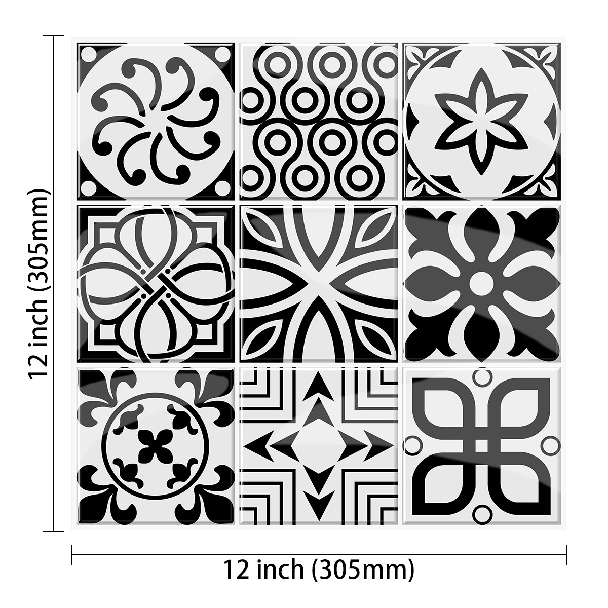 Black Flowers 3D Stickers for Kitchen Bathroom Backsplash Wall Tile 12*12 inch