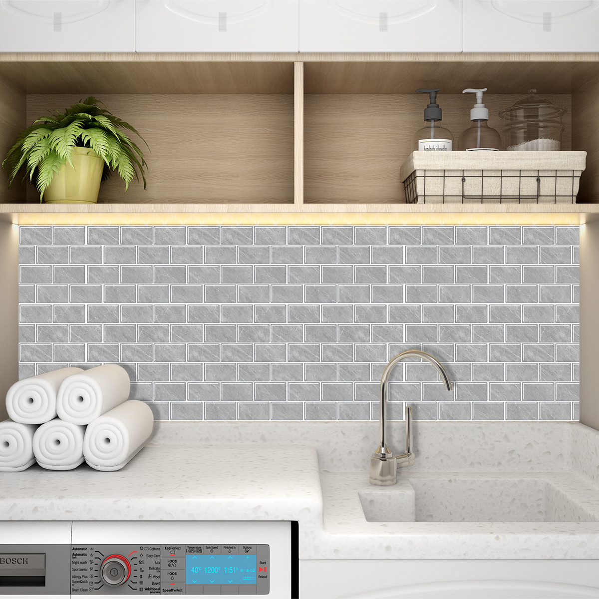 Peel and Stick Wall light grey marble subway Wall Tile 3D Fireplace Tile Waterproof for Kitchen Bathroom