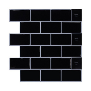 Pure Black Subway Self Adhesive 3d Wall Sticker Home Decoration Peel and Stick Wall Tiles