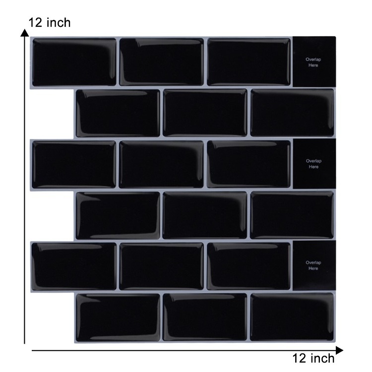 Pure Black Subway Self Adhesive 3d Wall Sticker Home Decoration Peel and Stick Wall Tiles