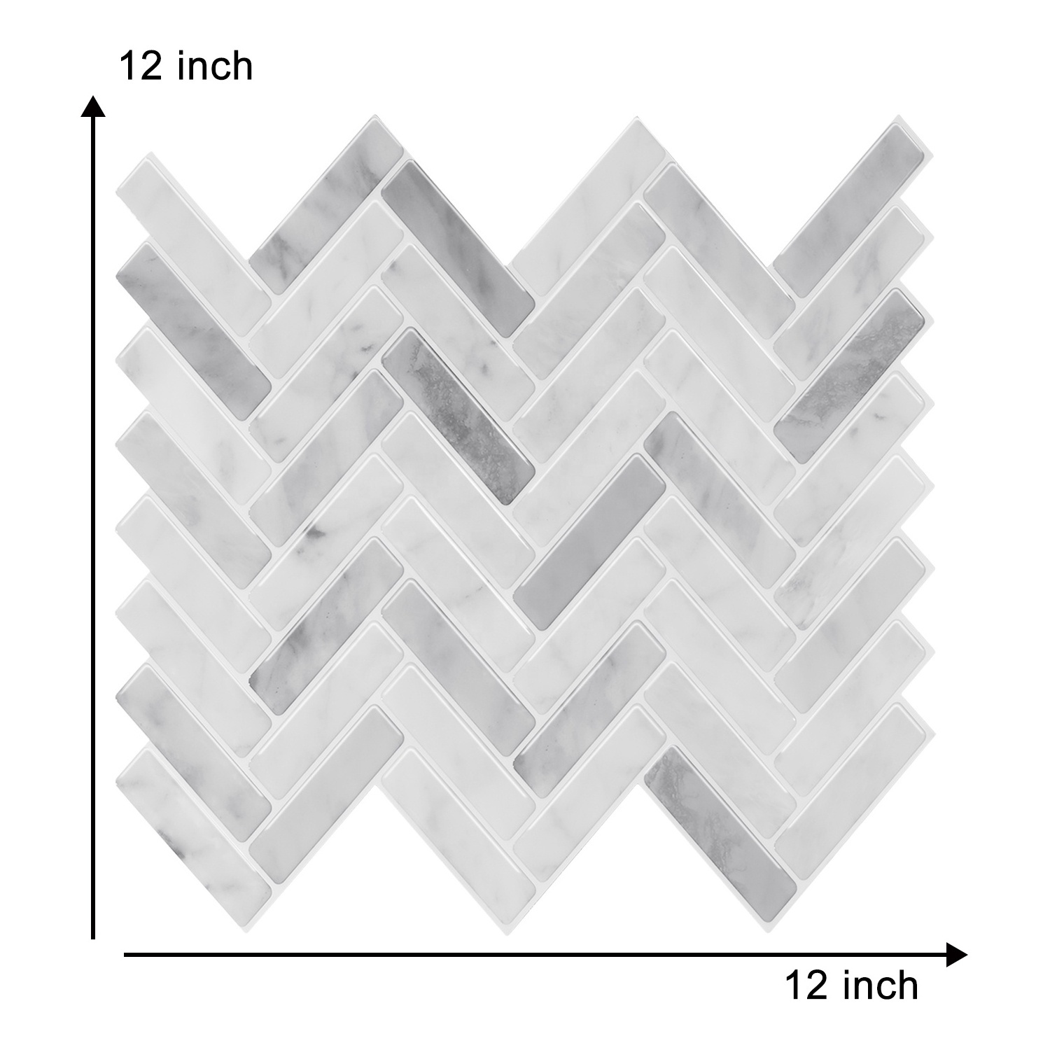 12*12 INCH White marble herringbone  home decorative waterproof peel and stick wall tiles  kitchen living room