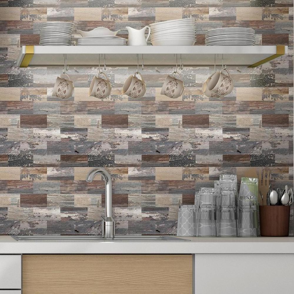 Easy to Lay Lightweight Wooden Vintage Mosaic Tile Backsplash with Strong Adhesive Backed