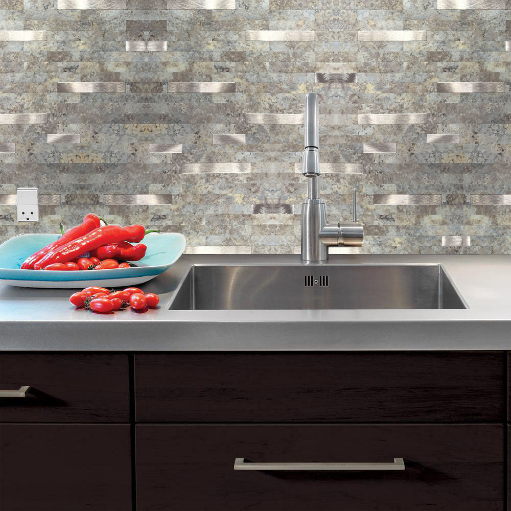 Mosaic Backsplash Kitchen Bathroom Peel and Stick Wall Tile DIY Craft Tiles Metal and PVC Composite Panel Adhesive Faux Stone