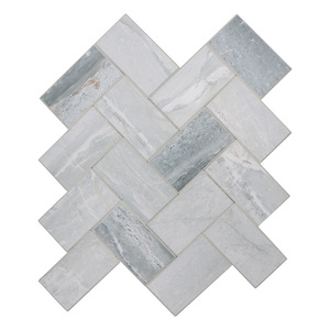 4mm Thickness Composite Herringbone Design in Grey Color Mix Blue Marble Peel and Stick DIY for Kitchen Backsplash