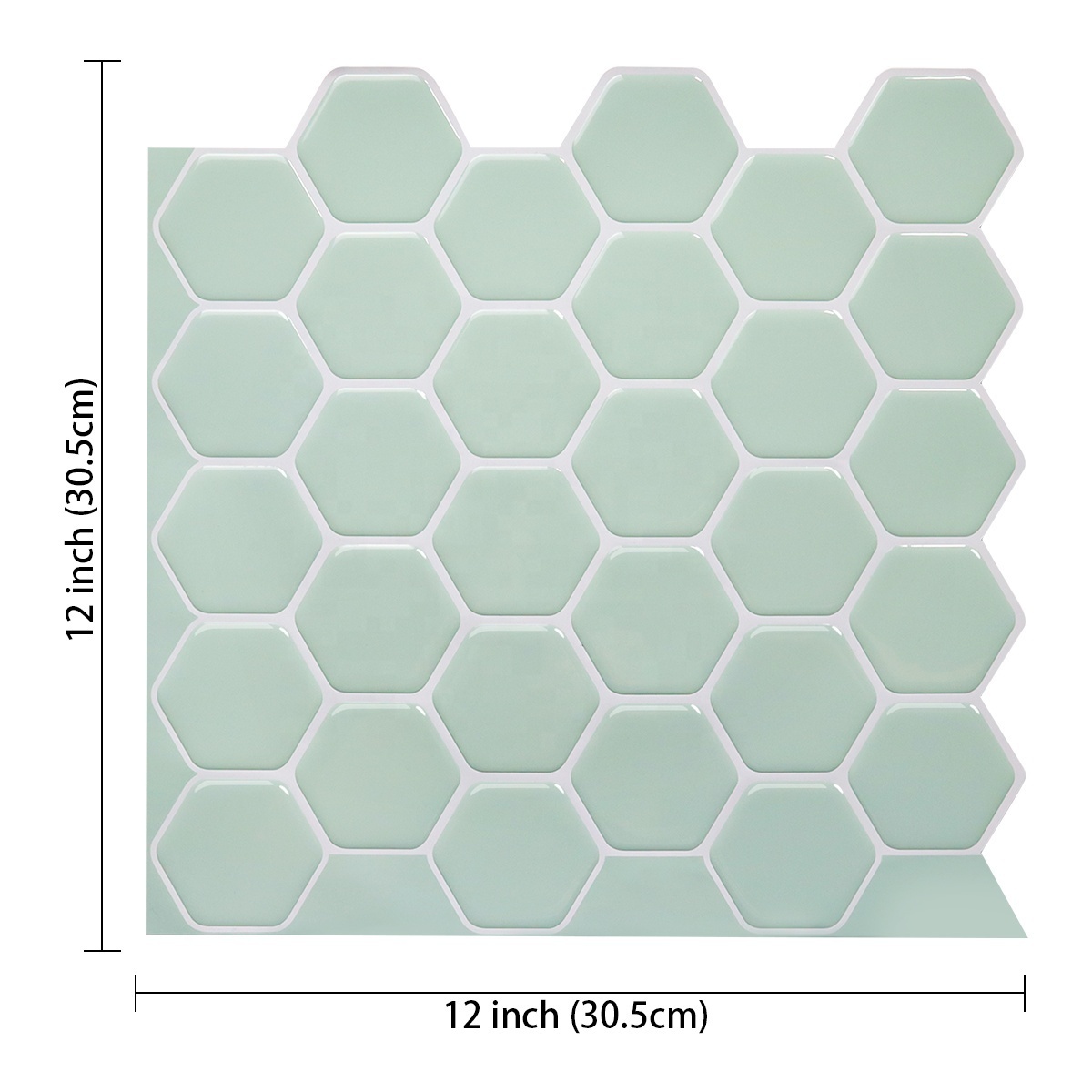 12*12 Inch Peel and Stick Wall Sticker Green Hexagon Wall Tile 3D Fireplace Tile Backsplash Kitchen Bathroom