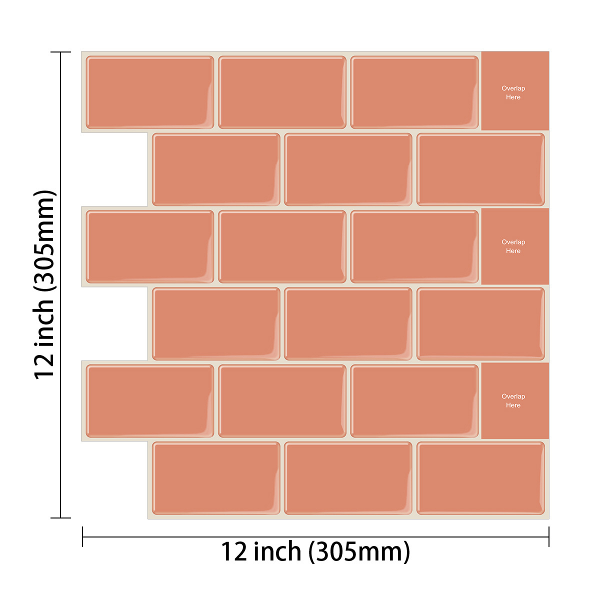 12*12 Inch Peel and Stick Wall Sticker Subway Wall Tile 3D Fireplace Tile  Kitchen Bathroom Waterproof