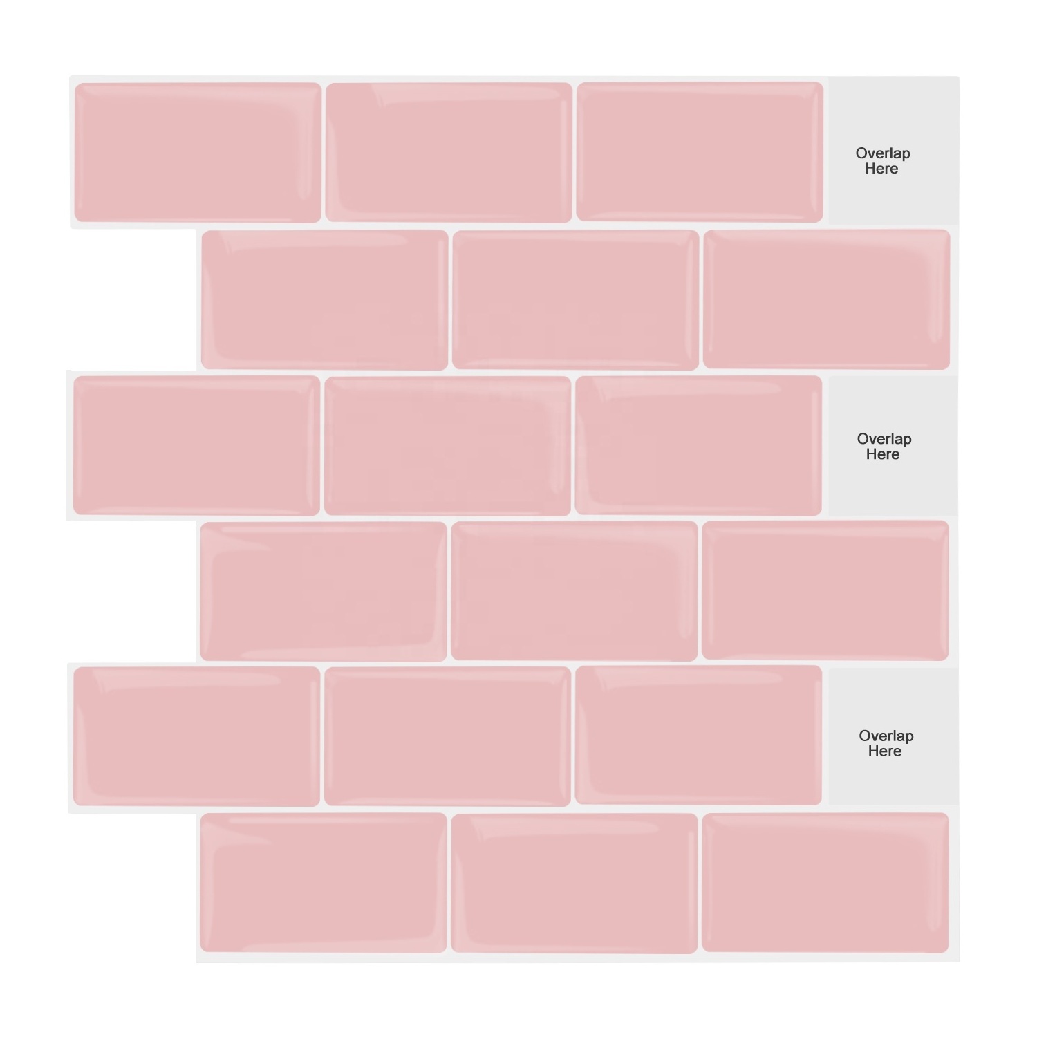 Pink Subway Mosaic Wallpaper Waterproof Wall Sticker Tiles Peel and Stick Backsplash for Kitchen and Bathroom