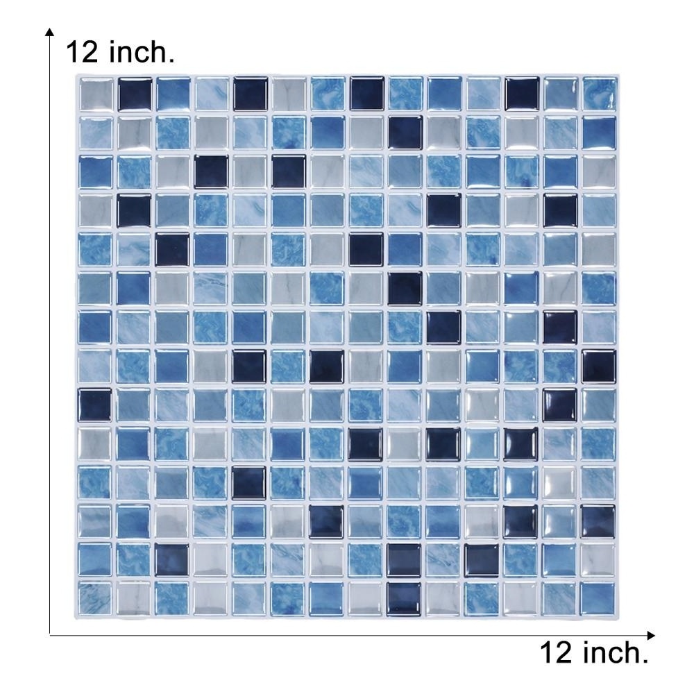 Peel and Stick Waterproof Tile Stickers Self Adhesive 3D Blue Mosaic Effect Vinyl Wallpaper for Kitchen Backsplash