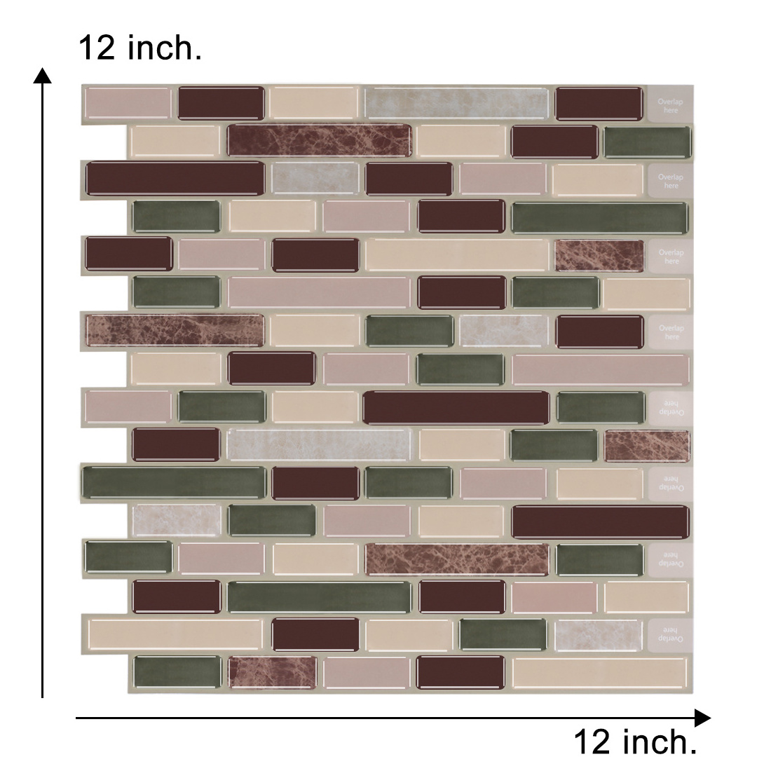 12*12 Inch Modern Self-Adhesive Wall Tiles Long Strip 3D Effect for Kitchen Bathroom Bedroom Backsplash for Room Decorations