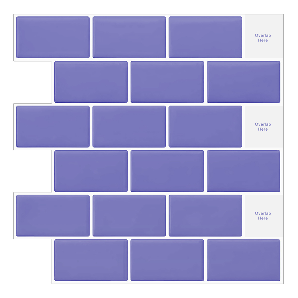 1.2MM Thickness Purple Subway Tiles Peel and Stick Wall Tiles for Kitchen Backsplash