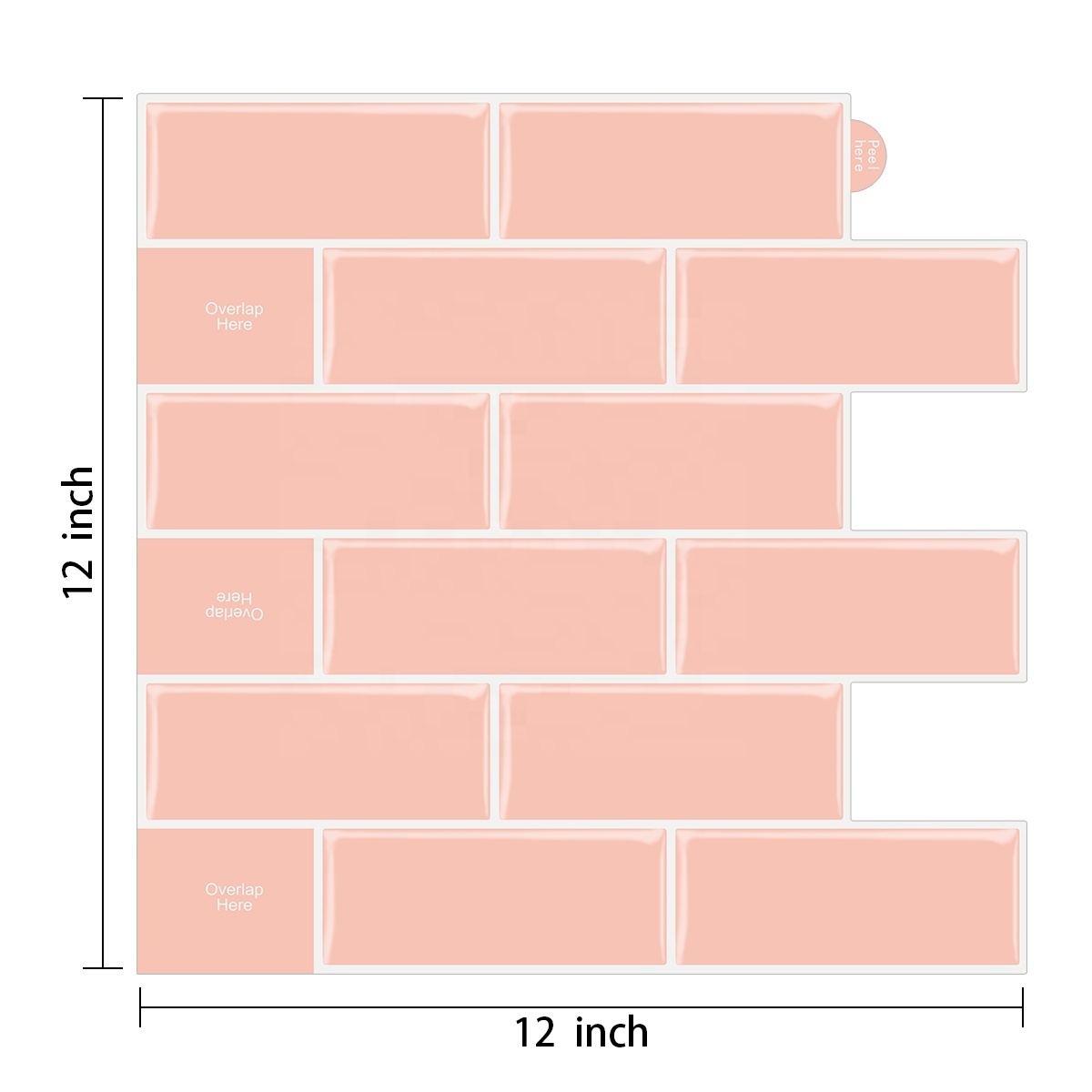 Peel and Stick Wall Pink with White Grout Subway Wall Tile 3D Fireplace Tile Waterproof for Kitchen Bathroom