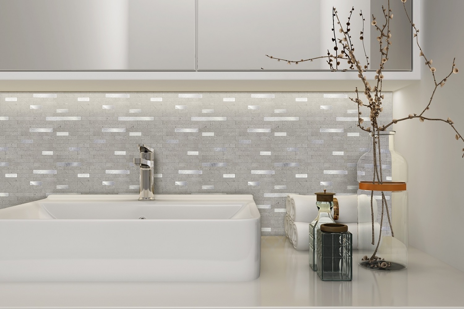 Metal and PVC Composite Panel  Peel and Stick Wall Tile  Adhesive Mosaic Backsplash Kitchen Bathroom Showroom Faux Stone