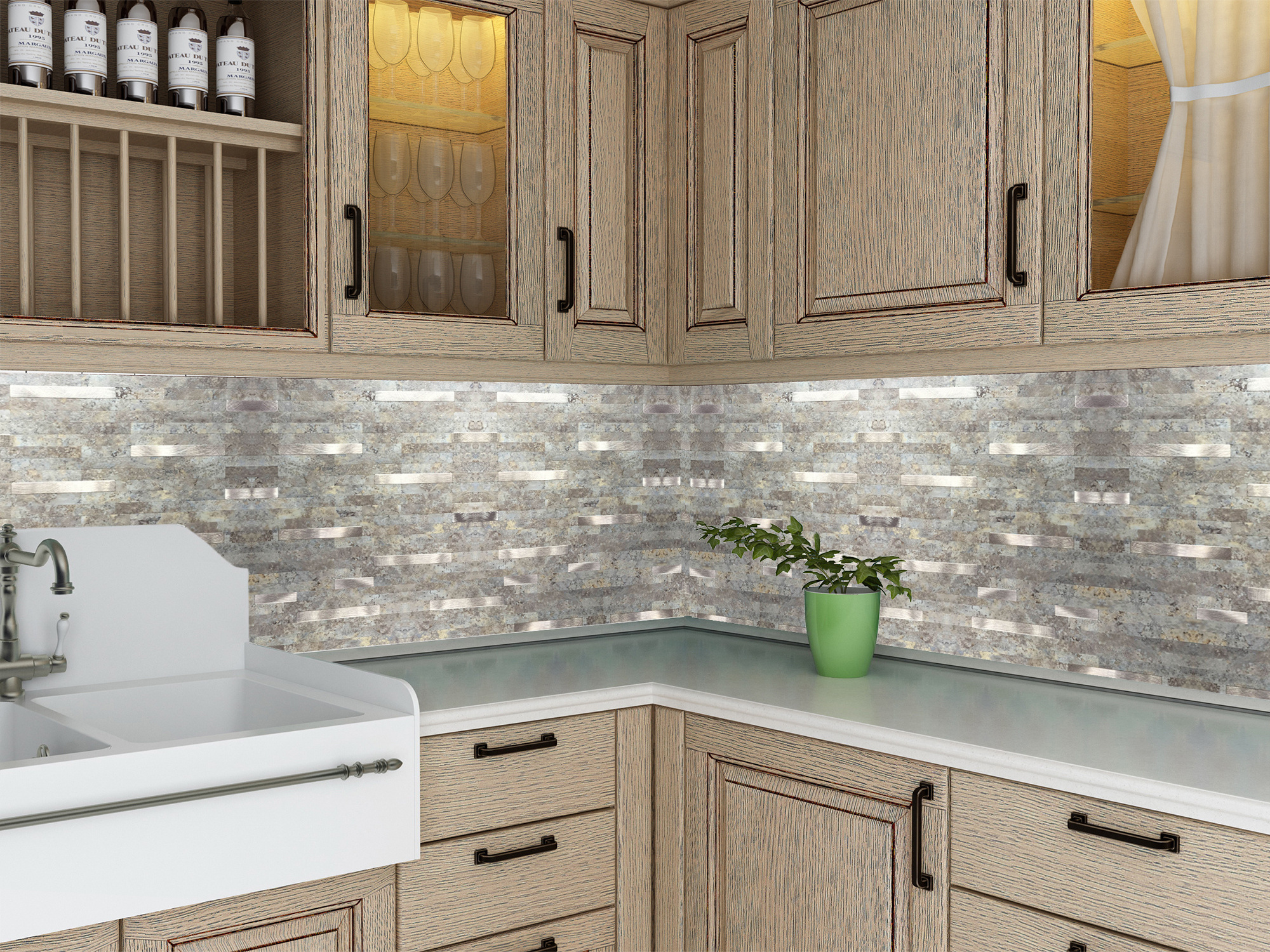 Mosaic Backsplash Kitchen Bathroom Peel and Stick Wall Tile DIY Craft Tiles Metal and PVC Composite Panel Adhesive Faux Stone