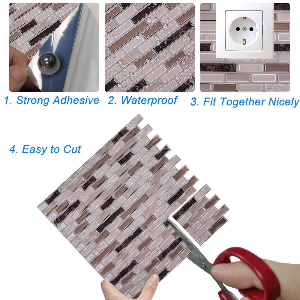 Peel and Stick Waterproof Tile Stickers Self Adhesive 3D Brick Marble Effect Vinyl Wallpaper for Kitchen Backsplash