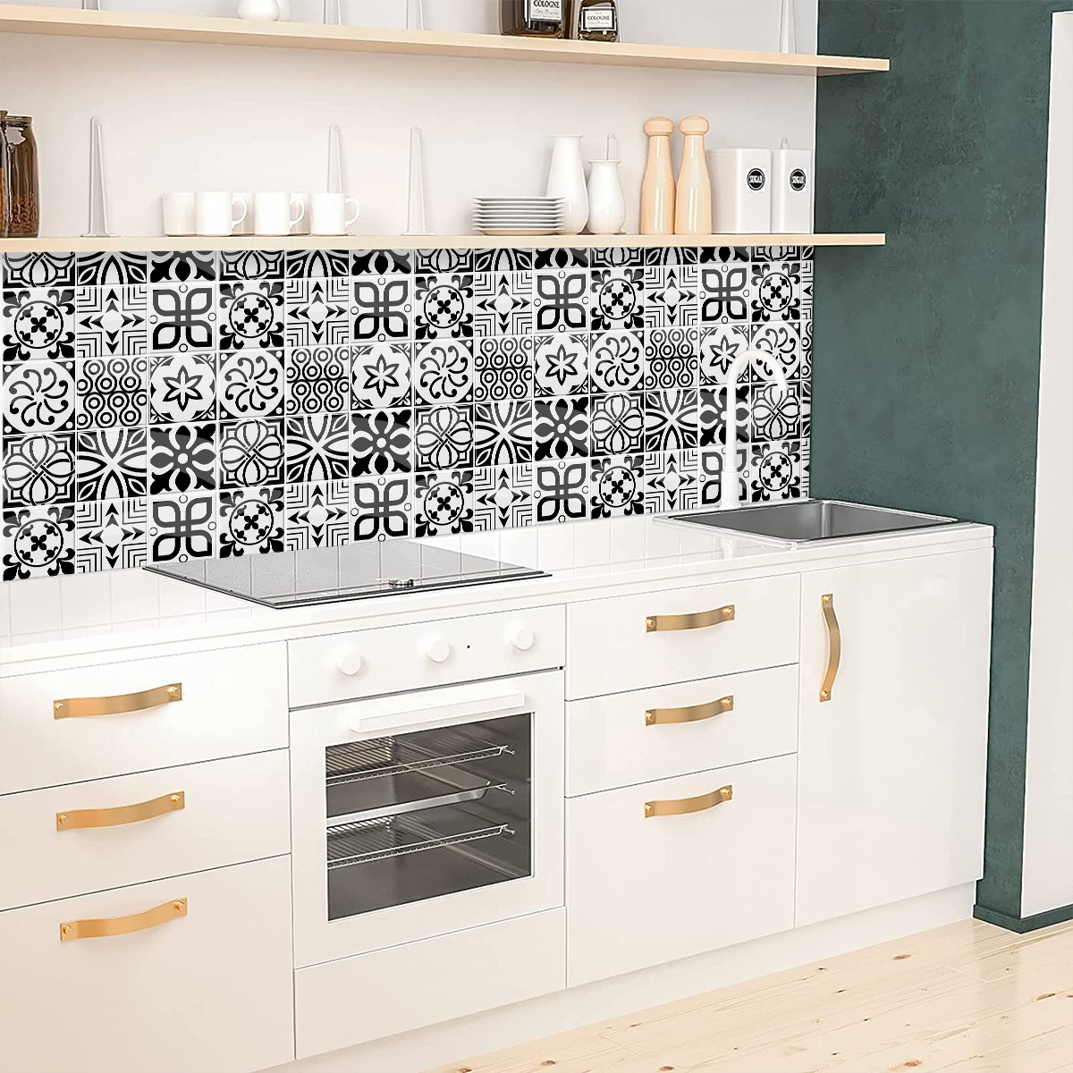 Black Flowers in 2.0 Thickness Peel and Stick 3d Stickers for Kitchen Bathroom Backsplash Wall Tile