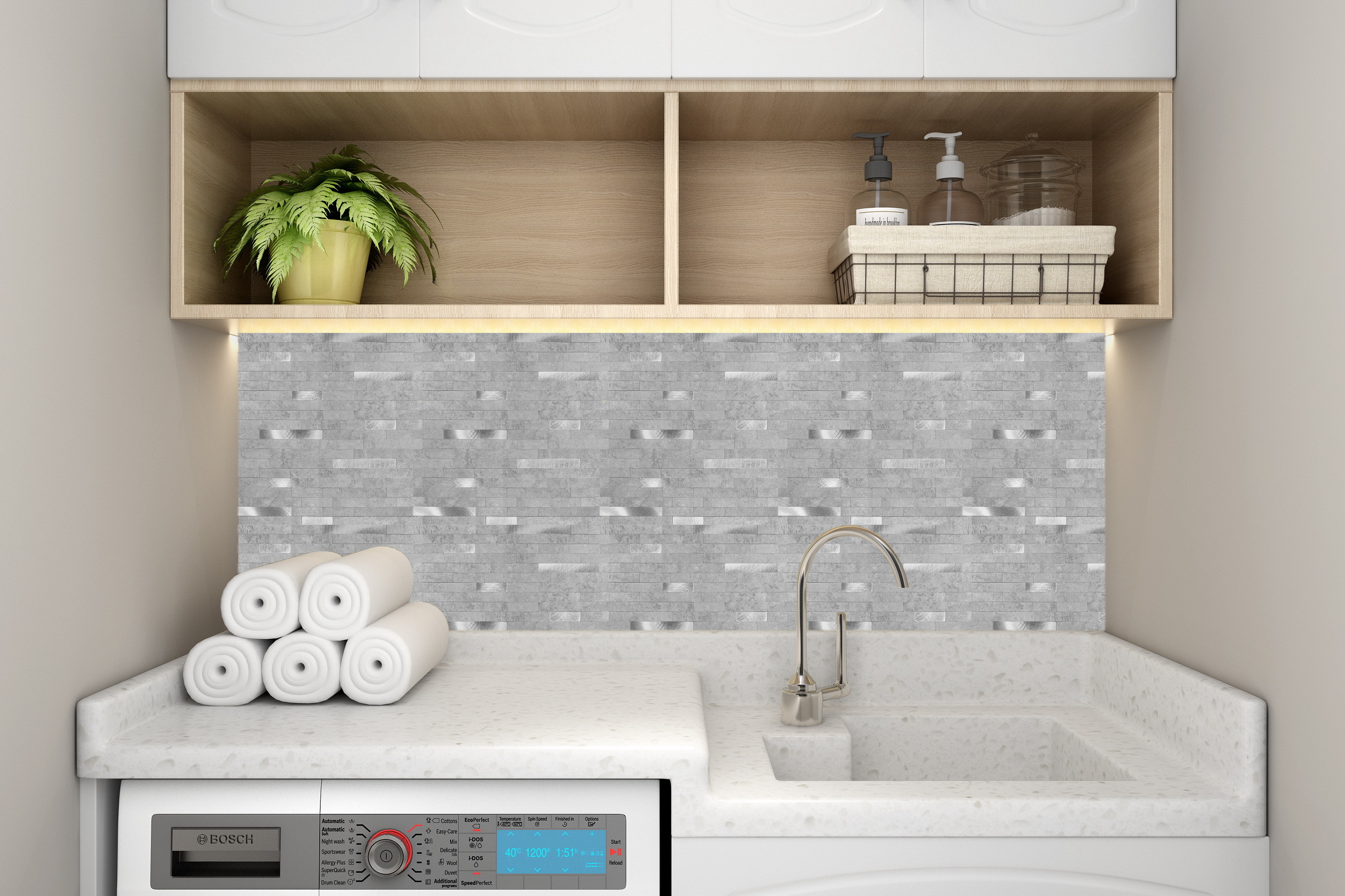 Decorative Peel and Stick Wall Tile Self-adhesive Mosaic Backsplash Kitchen Bathroom Showroom Metal and PVC Composite Panel