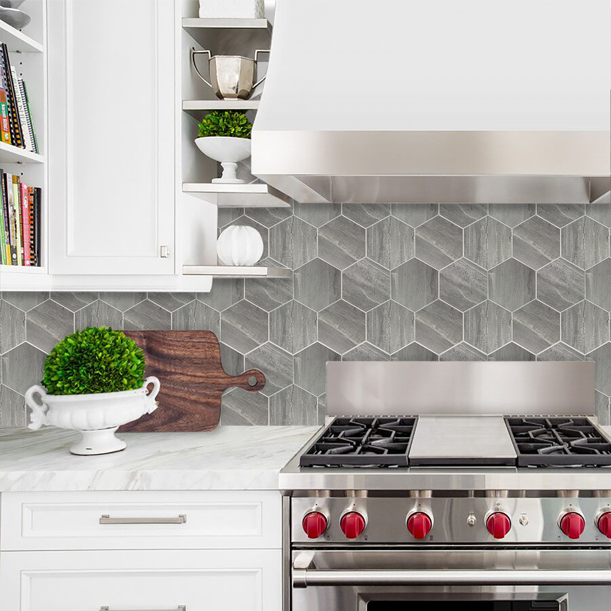 Self Adhesive Backsplash Kitchen Hexagon Shaped Brick Texture Wall Sticker 3d Peel and Stick Wall Tiles