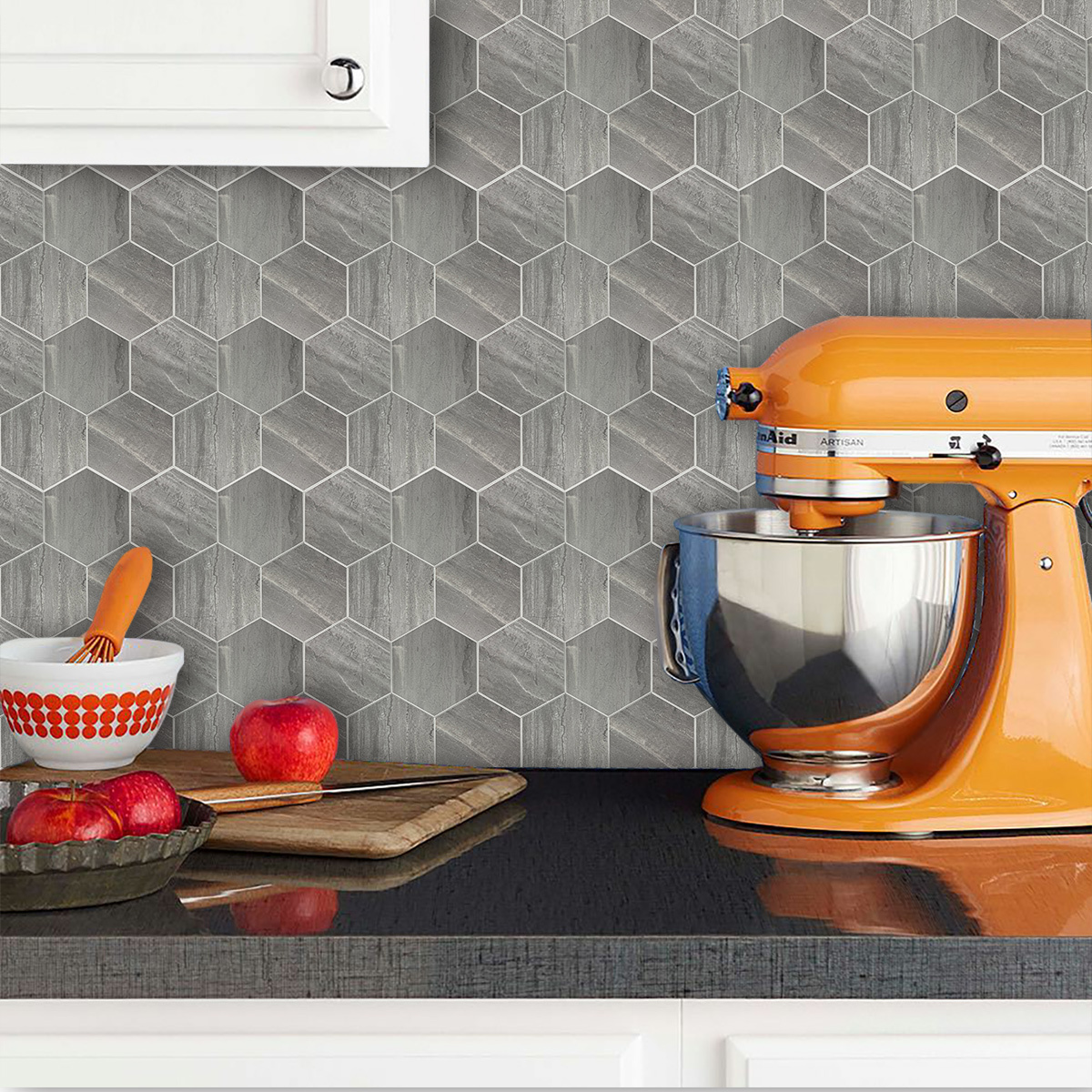 Self Adhesive Backsplash Kitchen Hexagon Shaped Brick Texture Wall Sticker 3d Peel and Stick Wall Tiles