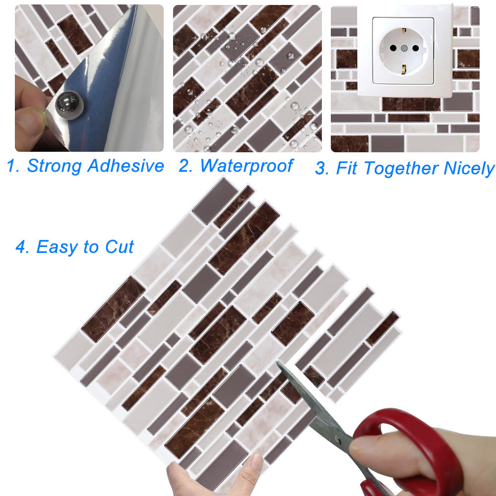 Easytiles high gloss 3d peel and  stick strip mosaic backsplash waterproof vinyl tile