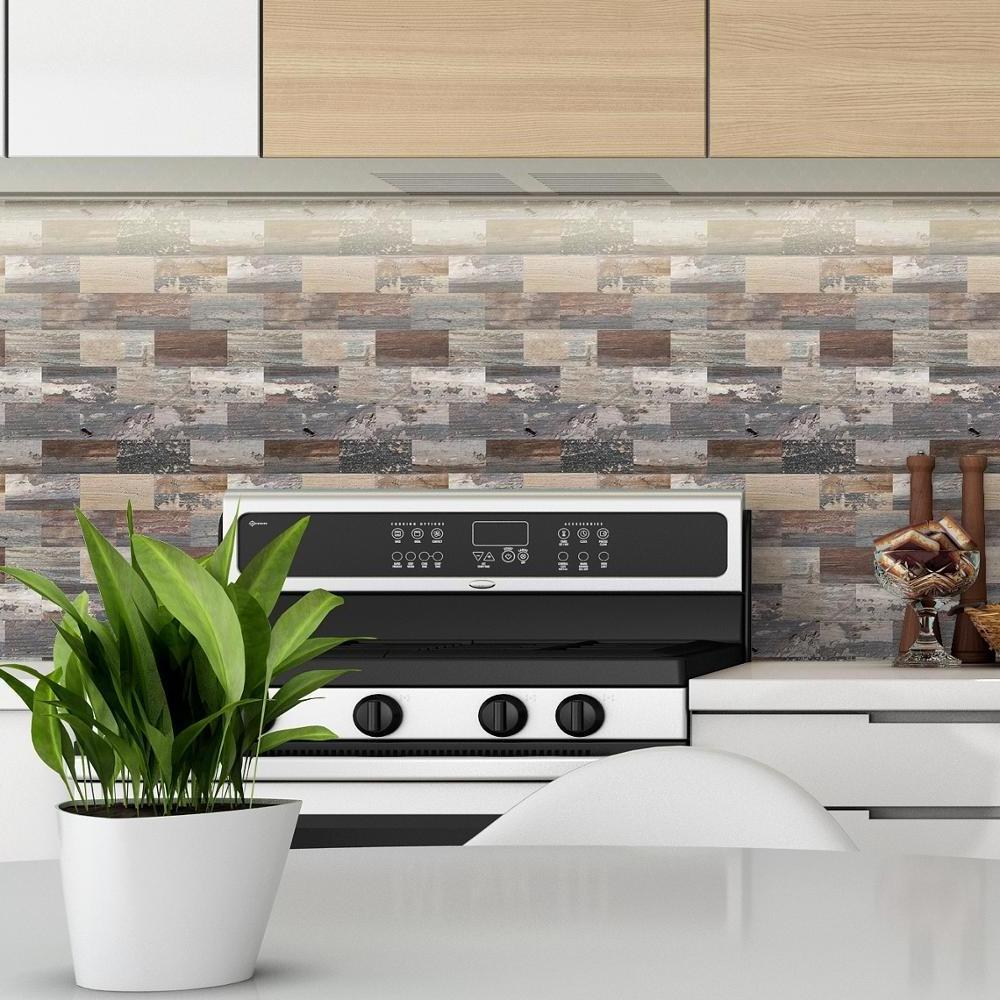 Easy to Lay Lightweight Wooden Vintage Mosaic Tile Backsplash with Strong Adhesive Backed