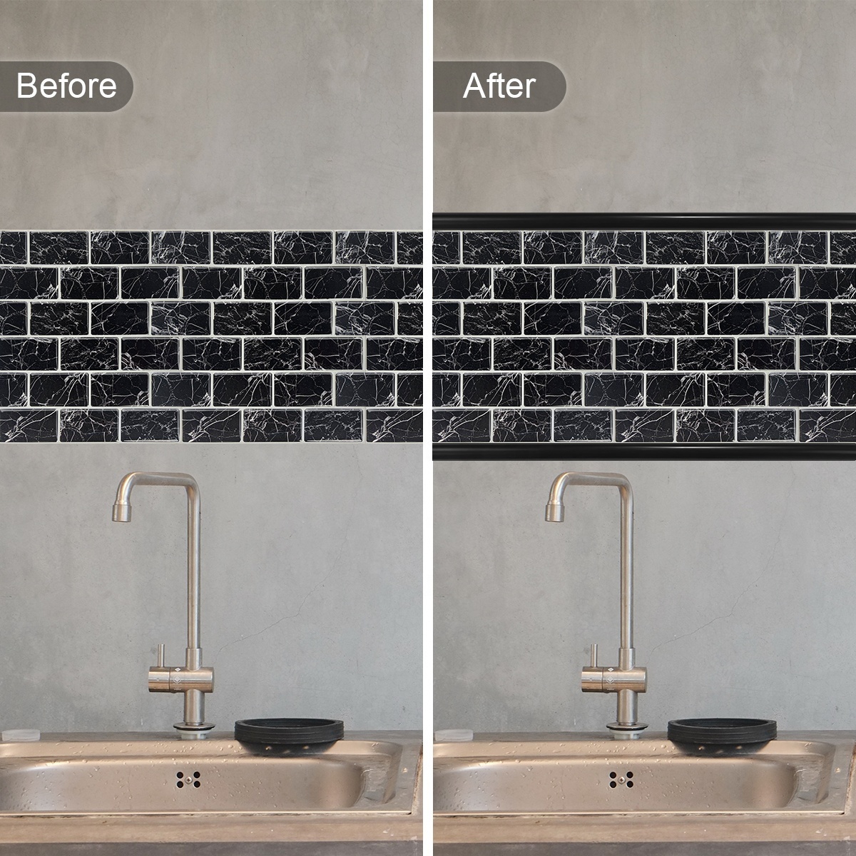 Peel and Stick Vinyl Tile-Edge Trim Black Color Wall Tile 3D Fireplace Tile Backsplash Kitchen Bathroom Waterproof