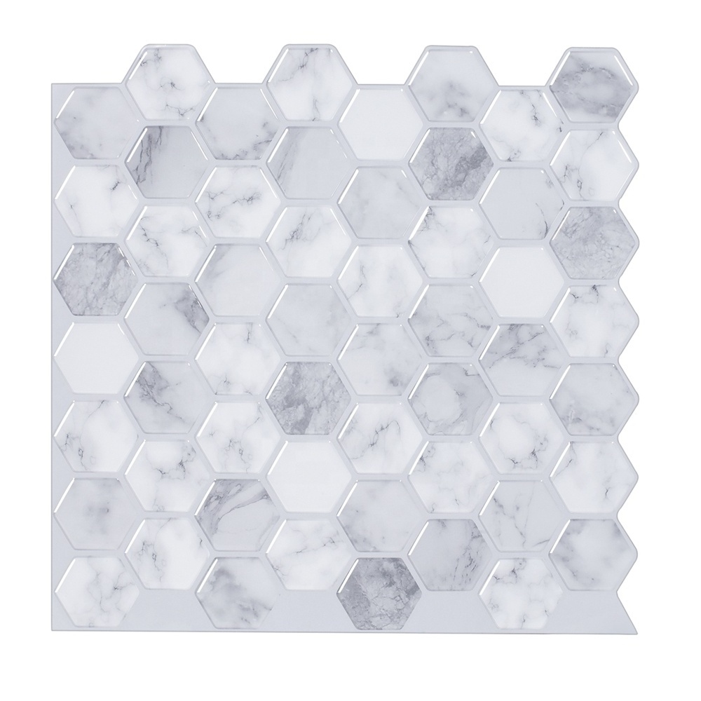 Peel and Stick Wall Sticker White Hexagon Subway Wall Tile 3D Fireplace Tile Backsplash Kitchen Bathroom Waterproof