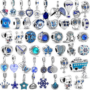 Custom Blue Pansy pendant charms silver beads for jewelry making Beaded Diamond Pendant DIY Number Pattern