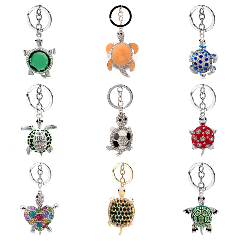 2020 new custom keychains 3d rhinestone turtle Key Ring and bear keychain with charms cat keychain butterfly charm