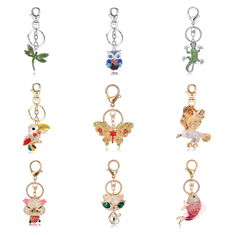 2020 new custom keychains 3d rhinestone turtle Key Ring and bear keychain with charms cat keychain butterfly charm