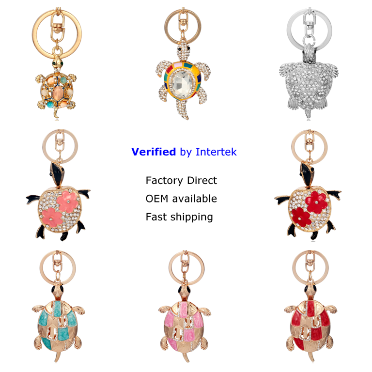 2020 new custom keychains 3d rhinestone turtle Key Ring and bear keychain with charms cat keychain butterfly charm