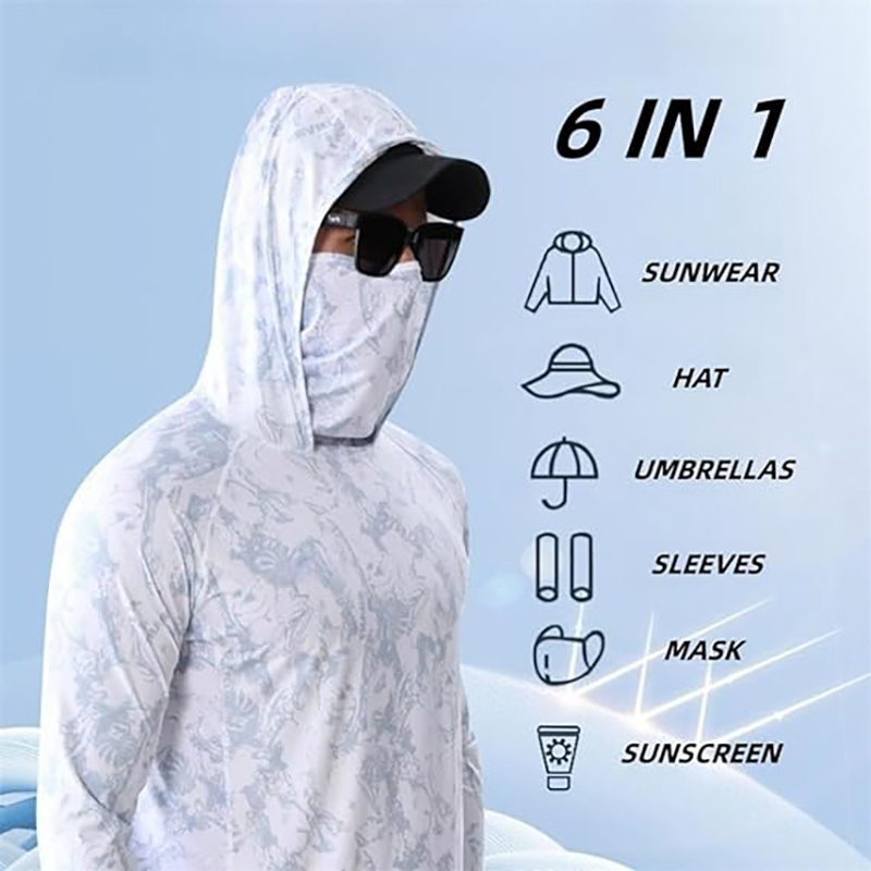 Custom Wholesale Sublimation Fishing Jersey Long Sleeve Mens Lightweight Fishing Shirts Quick Dry Fishing Shirt With Hoodie Mask