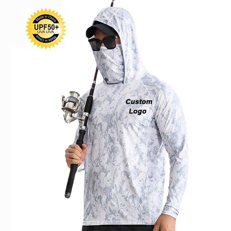 Custom Wholesale Sublimation Fishing Jersey Long Sleeve Mens Lightweight Fishing Shirts Quick Dry Fishing Shirt With Hoodie Mask