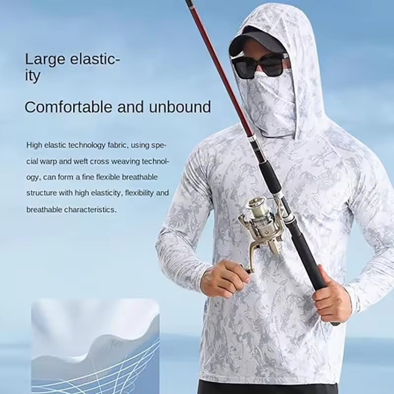 Custom Wholesale Sublimation Fishing Jersey Long Sleeve Mens Lightweight Fishing Shirts Quick Dry Fishing Shirt With Hoodie Mask