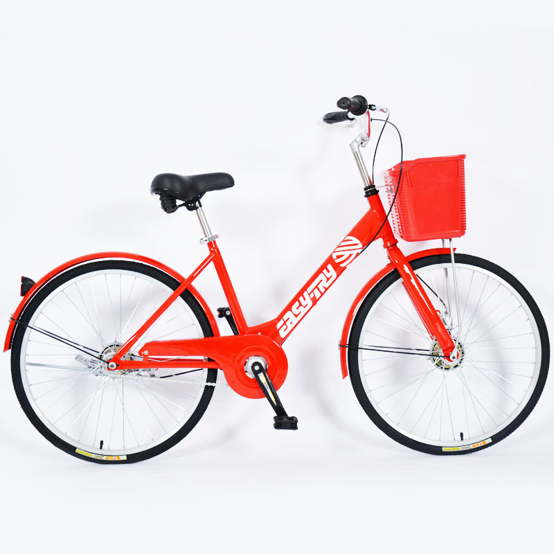 26 Inch Orange Aluminum Alloy Cycle Smart Lock Renting Bicycles One Wheel Bike Single Speed Rental Bikes Public Sharing Bicycle