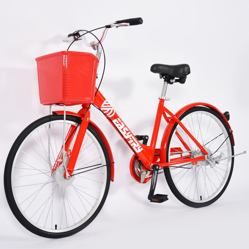 26 Inch Orange Aluminum Alloy Cycle Smart Lock Renting Bicycles One Wheel Bike Single Speed Rental Bikes Public Sharing Bicycle