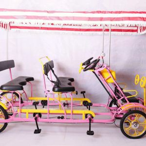 4 people 6 seats side by side tandem bike family travelling  riding bike