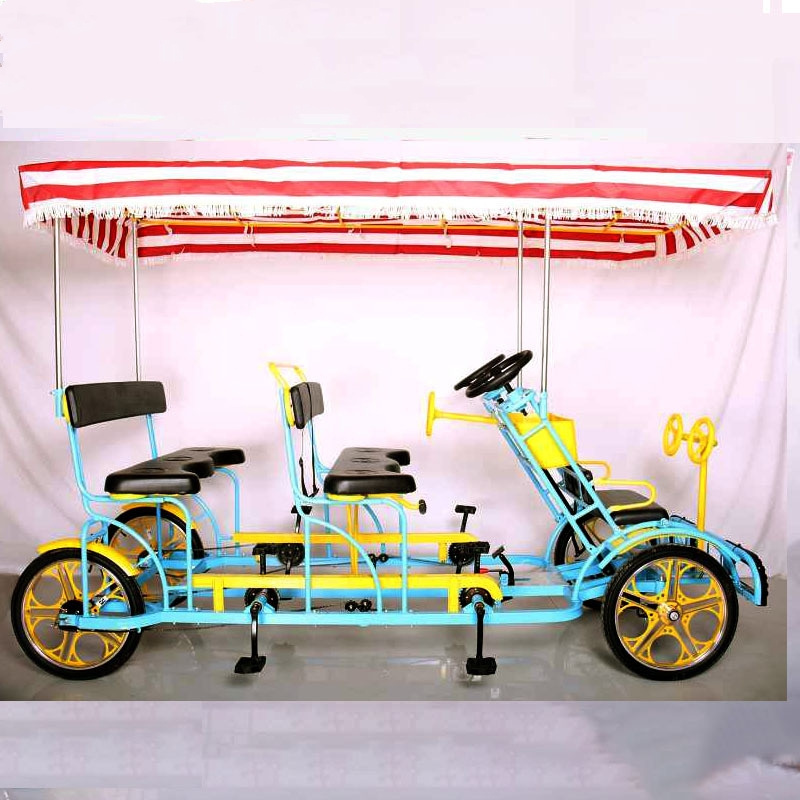 4 people 6 seats side by side tandem bike family travelling  riding bike