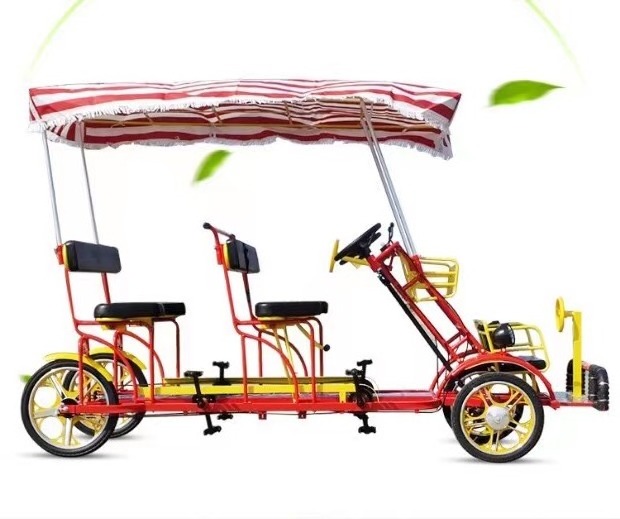 4 people 6 seats side by side tandem bike family travelling  riding bike