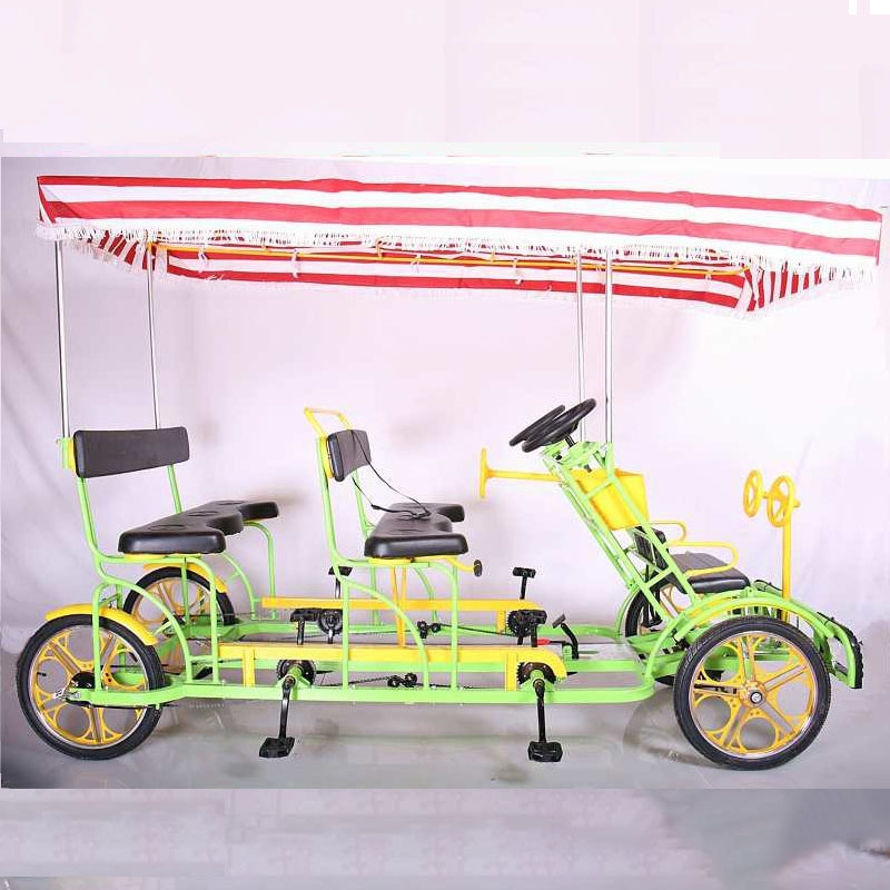 4 people 6 seats side by side tandem bike family travelling  riding bike