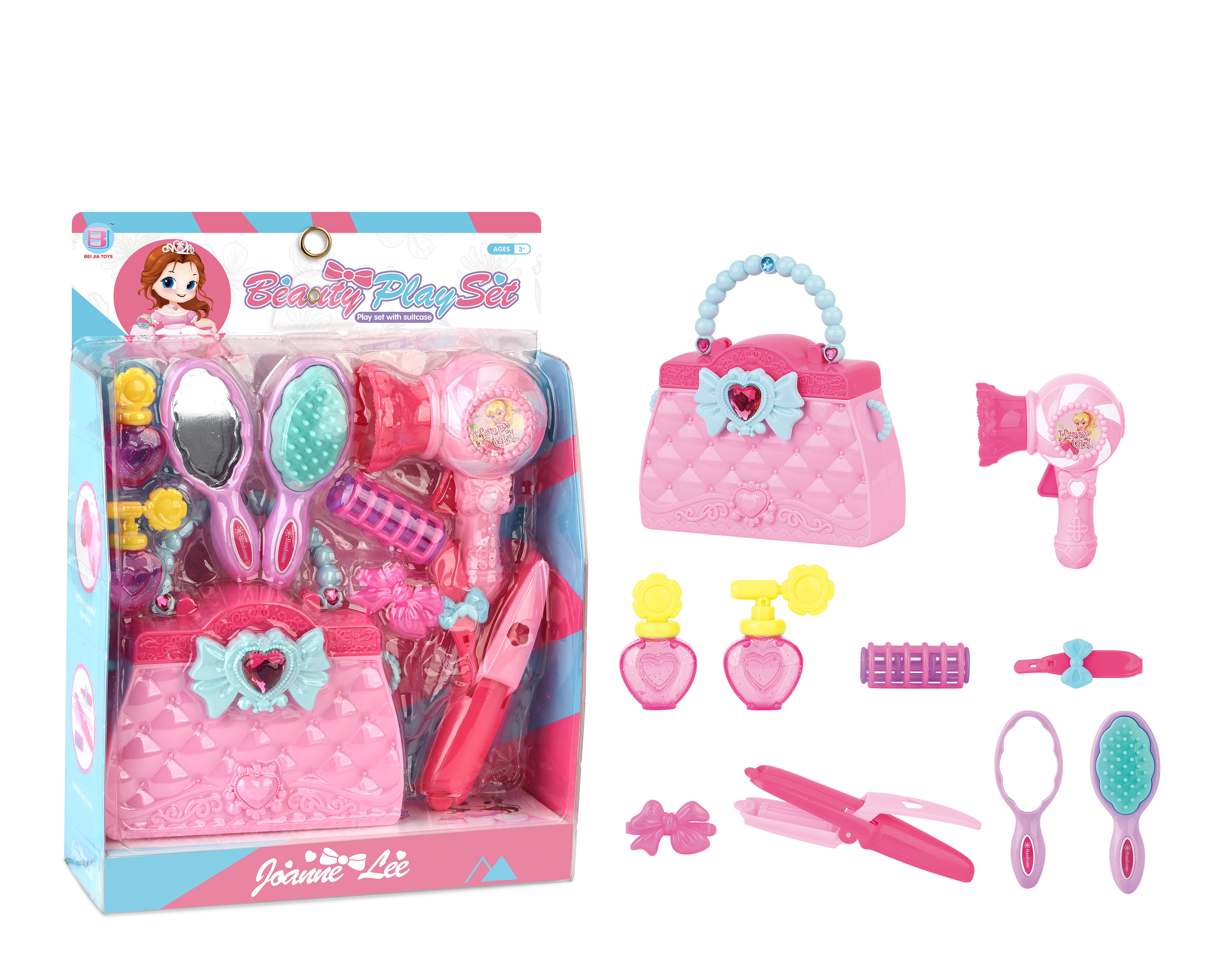 Gift for Girl Hair Dress Up Toy Set 10pcs Makeup Set Hair Dryer Perfume Little Princess Cosmetic Box