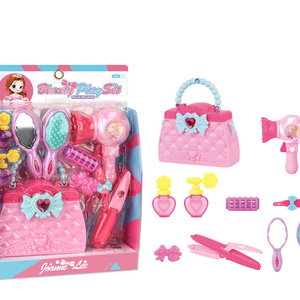 Gift for Girl Hair Dress Up Toy Set 10pcs Makeup Set Hair Dryer Perfume Little Princess Cosmetic Box