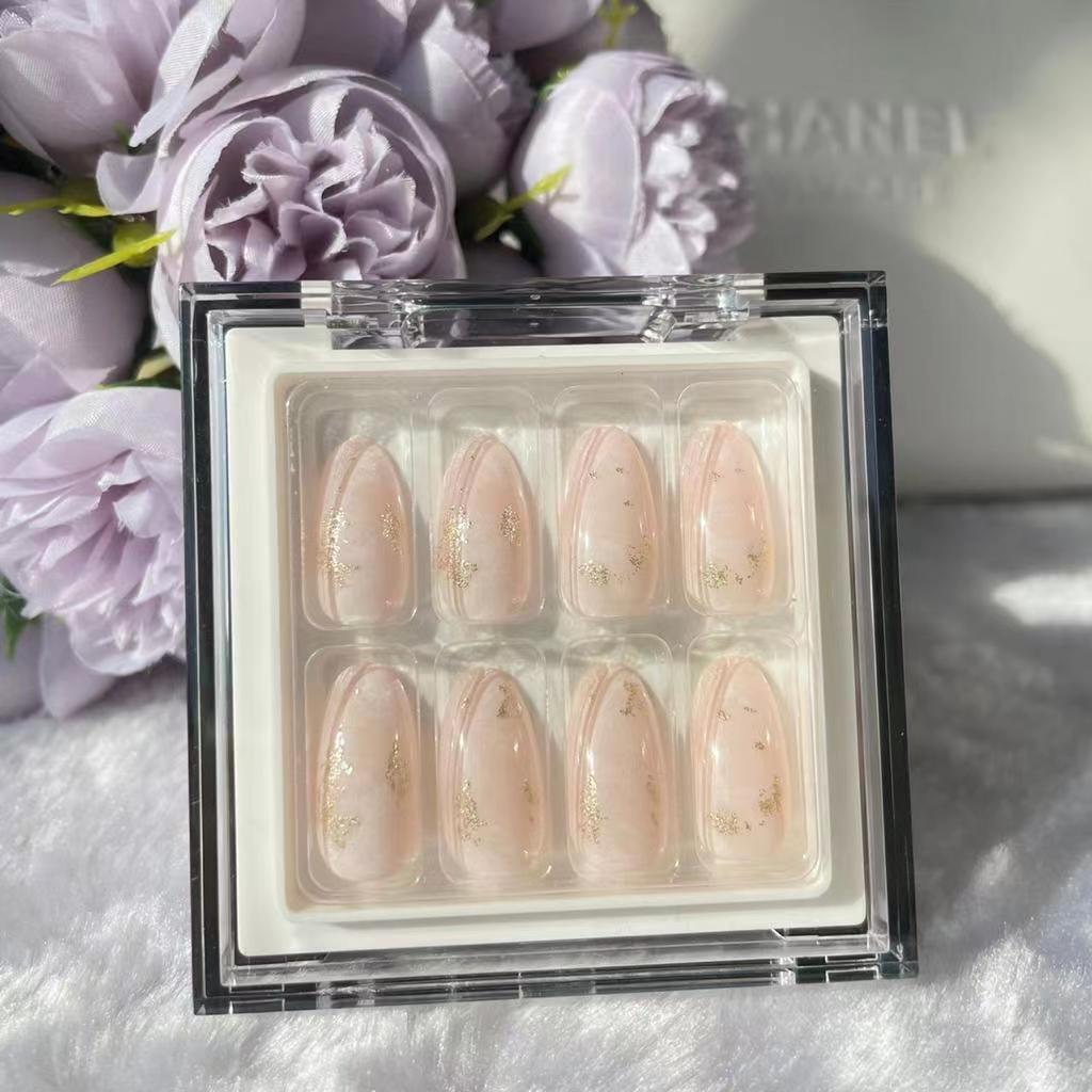 press on nails packaging box reusable ABS Medium Almond French acrylic nails glue kiss press on nails