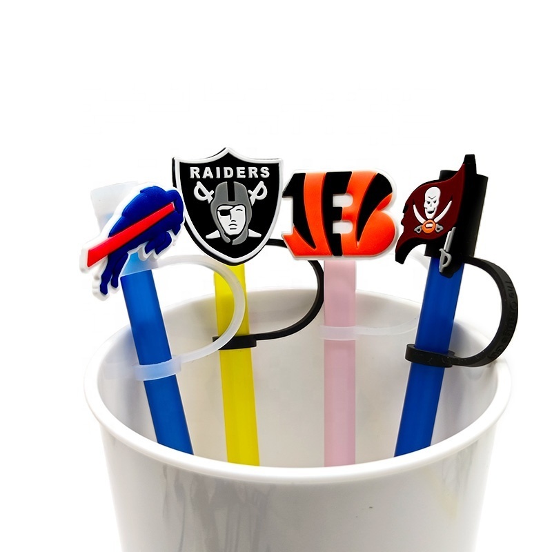 Wholesale soft 2023 popular Raiders designer concha stanley silicone custom NFL straw toppers