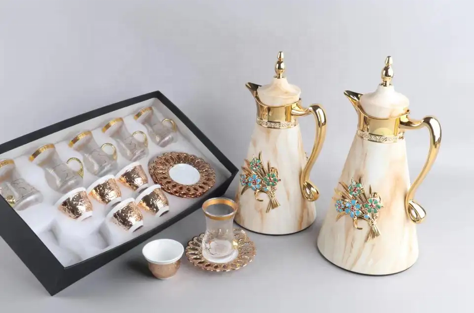 Arabic turkish tea set gold plated insulated vacuum flask thermos coffee cup water coffee pot sets