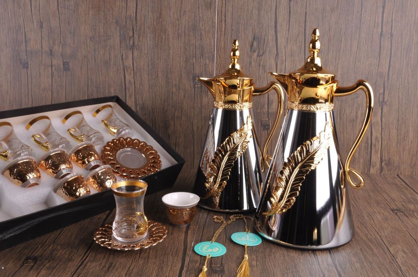 Arabic turkish tea set gold plated insulated vacuum flask thermos coffee cup water coffee pot sets