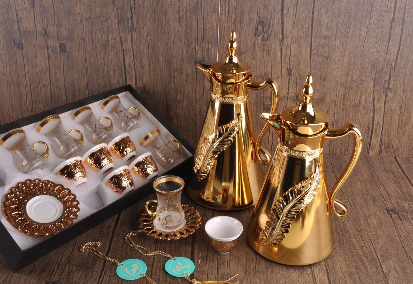 Arabic turkish tea set gold plated insulated vacuum flask thermos coffee cup water coffee pot sets